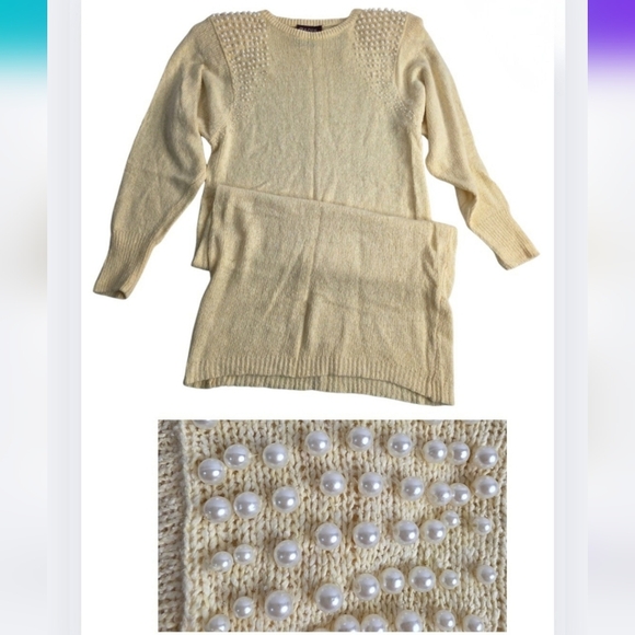 Raoul Dresses & Skirts - 90's Raoul M Butter-Cream Sweater Dress Pearl Accents Angora Silk Vintage Ci1948